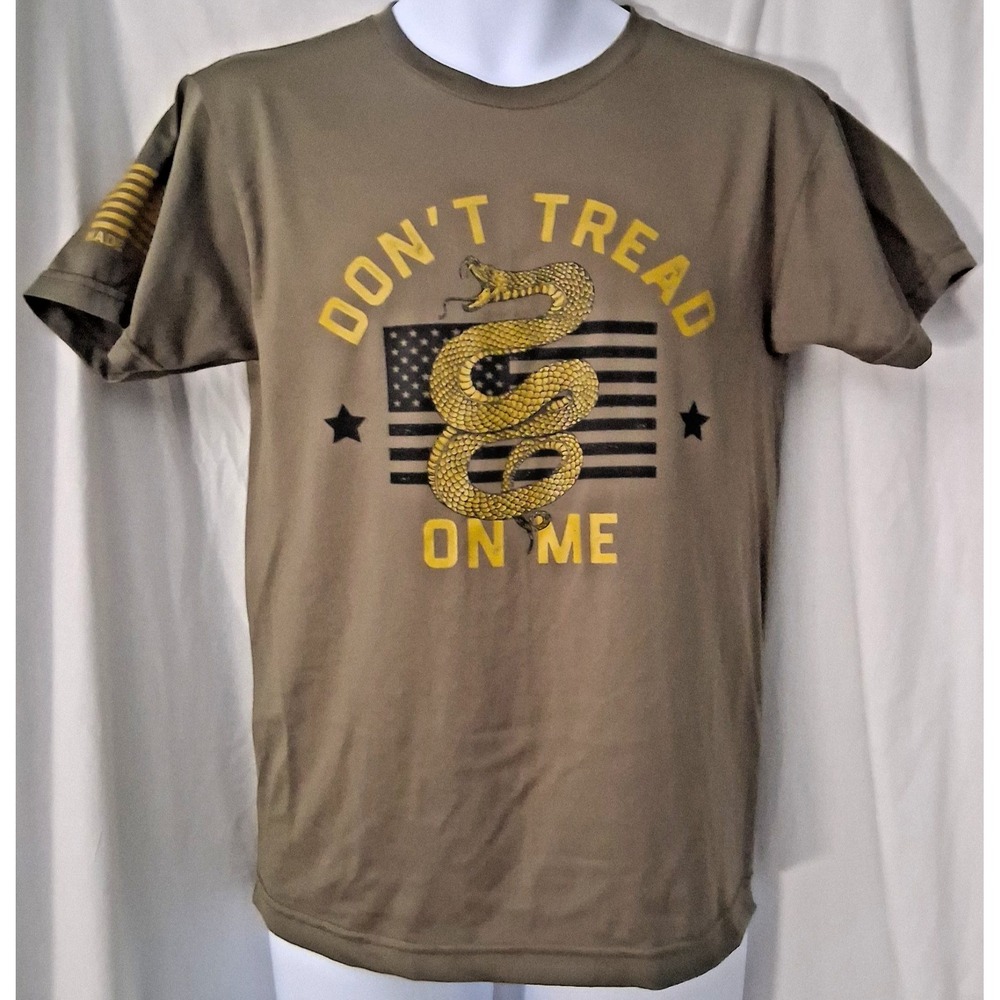 Don't Tread on Me Graphic Tee T-Shirt Army Green Yellow Men's S Rags of Honor